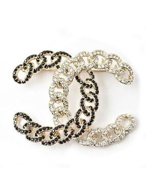 Chanel Brooch Pin Rhinestone Gold Black